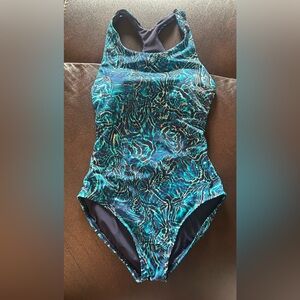 TYR Women's One-Piece Swimsuit in Teal Blue Wave Print